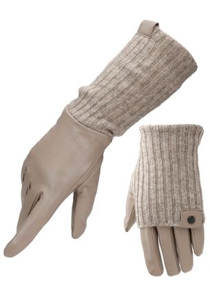 Pearlwood Lederhandschuhe PEARLWOOD ROMY, Damen, Gr. 6,5, beige (taupe), Feinripp, Materialmix, unifarben, Handschuhe Lederhandschuhe, Fleecefutter, als Lang-od