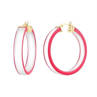 Gold & Honey Womens Flat Illusion Lucite Hoop Earrings In Clear Diamond Cut