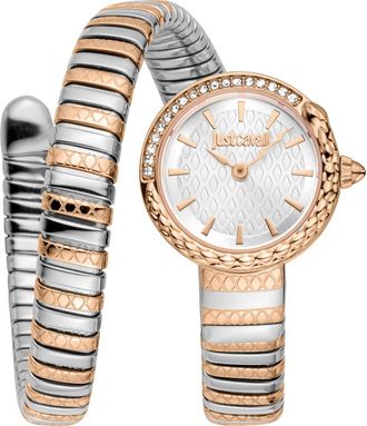 Just Cavalli Cerchio Snake Wraparound Bracelet Watch, 22mm in Two Tone Silver/Rose Gold at Nordstrom Rack