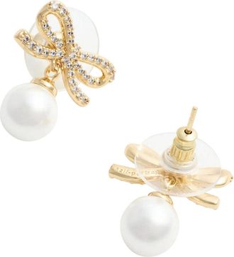 Self Portrait Womens Earrings With Bow And Pearl, Gold-Coloured Metallic