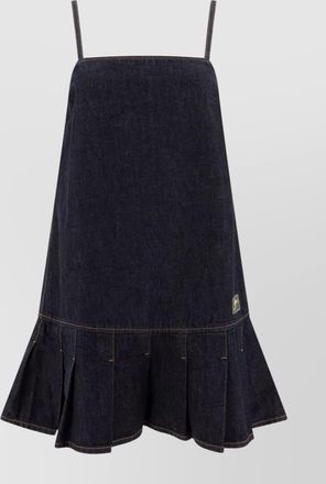 Ganni hem flared pleated spaghetti straps dress