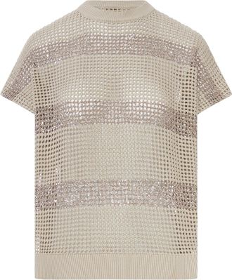 Brunello Cucinelli OPENWORK SWEATER WITH STRIPED DESIGN - Brunello Cucinelli - Woman