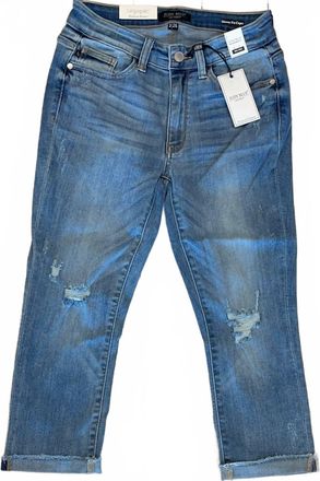 Judy Blue Womes Mid-Rise Capris In Light Blue