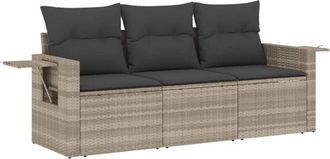 vidaXL Set De Sof&aacute; De Jard&iacute;n 3 Pzas Y Cojines Rat&aacute;n Sint&eacute;tico Gris Vidaxl