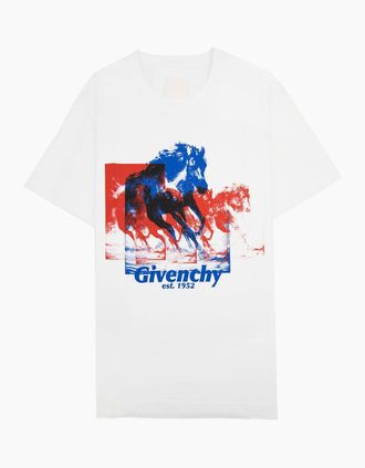 Givenchy Mens Givenchy Horse Print Cotton T Shirt White - Size: 40