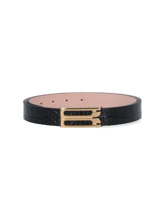 Victoria Beckham Black Jumbo Frame Crocodile-Embossed Leather Belt