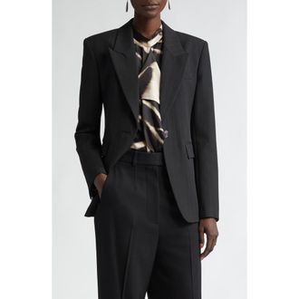 St. John Pinstripe One-Button Blazer in Black at Nordstrom, Size 10