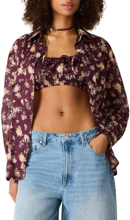 Steve Madden Bennete Printed Voile Shirt in Port at Nordstrom, Size X-Small