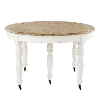 Maisons du monde Mesa de comedor extensible en madera reciclada y madera de &aacute;lamo de 6/14 personas con ruedas L.125/325