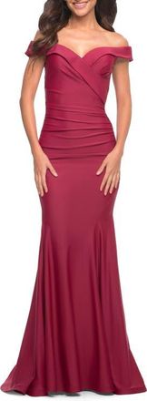 La Femme Chic Off the Shoulder Evening Dress with Ruching in Wine at Nordstrom, Size 14