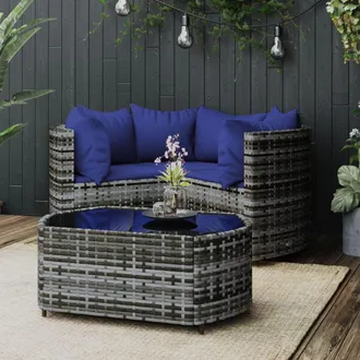 vidaXL Set De Muebles De Jard&iacute;n 4 Pzas Y Cojines Rat&aacute;n Sint&eacute;tico Gris Vidaxl