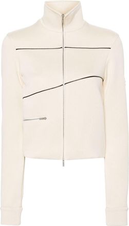Ferragamo logo-patch track bomber jacket - women - Viscose/Polyester/Polyester/Polyamide/Cotton - 38 - Neutrals