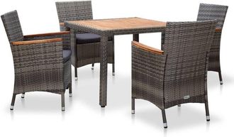 vidaXL Set De Comedor Para Jard&iacute;n 5 Pzas Cojines Rat&aacute;n Sint&eacute;tico Gris Vidaxl