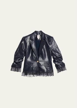 Cinq &agrave; Sept Lace-Trim Vegan Leather Blazer