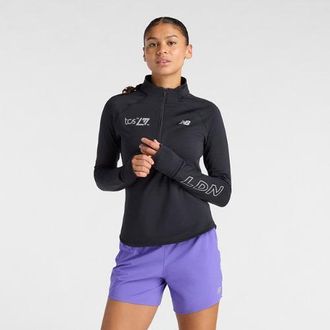 New Balance Womens London Edition RC Essential Heat Grid Half Zip LDN in Black Polyester, size Large