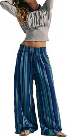 Free People Days End Linen Striped Pull-On Pant In Blue