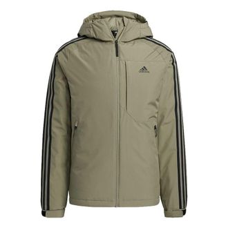 adidas Mens adidas 3St Down Jkt Outdoor Sports Hooded With Down Feather Military Green Jacket H23083