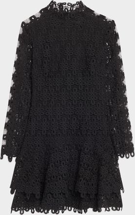 SIMKHAI Joy Guipure Lace Long-Sleeve Mini Dress