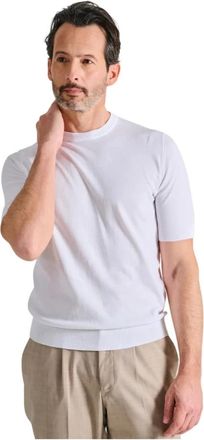 FILIPPO DE LAURENTIIS Witte Katoenen Crepe Gebreide Top - Heren - Ronde hals truien - Wit - 2XL - Katoen - Truien & Vesten