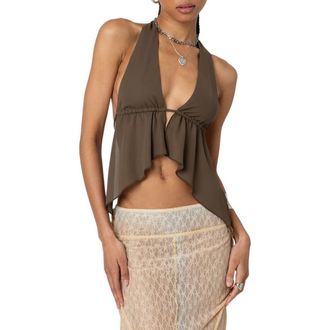 Edikted Freda Open Back Halter Top in Olive at Nordstrom, Size Medium
