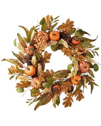 Glitzhome Handmade Fall Pumpkin Leaf Floral Wreath