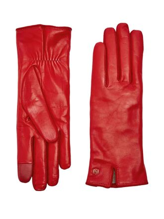 Handsome Stockholm logo-plaque gloves - women - Calf Leather/Cashmere/Wool - S - Red