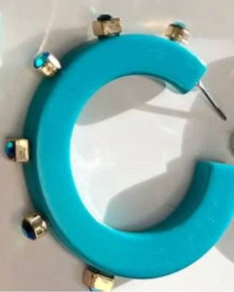 Smythe Womens City Girl Jewel Large Hoop Earrings In Harbor Blue/harbor Blue Stones