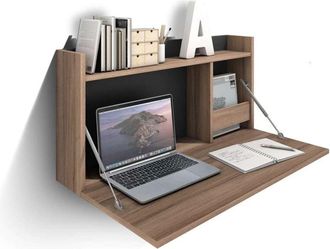 HERDASA Mesa estudio para colgar Mod-Murillo acabado nogal/grafito, 15/46 x 80 x 42 cm (fondo x ancho x alto)