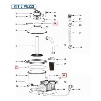 Bestway Kit 3 pezzi Guarnizioni Pompa Modello 58257-58258-58400 3785 lt/h