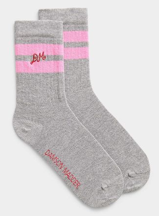 Damson Madder Womens Pink double band grey socks