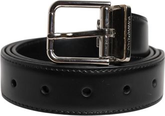 Dolce & Gabbana Kalfsleren Riem met Metalen Gesp - Heren - Riemen - Zwart - ONE Size - Leer - Accessoires