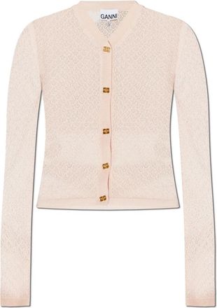 Ganni Transparent Turtleneck Cardigan - female - Ganni - Cardigans - Pink - XS - Knitwear
