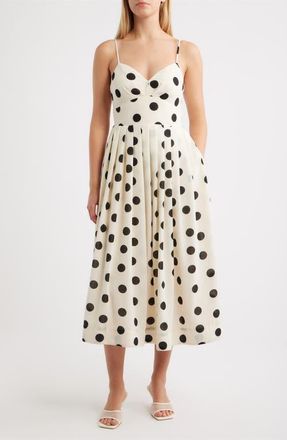 Julia Jordan Polka Dot Midi Dress in Ivory Black at Nordstrom, Size 10
