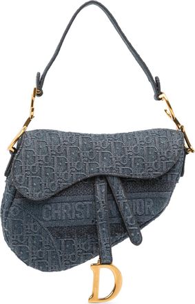Dior Pre-owned Womens Saddle Bag Denim Print Charm - Dark Grey Textile - One Size