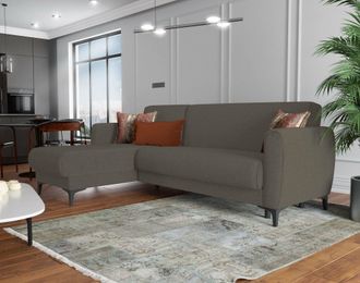 Dmora Sof&aacute; Cama Angel, Sof&aacute; Cama Rinc&oacute;n Con Pen&iacute;nsula Reversible, Sof&aacute; Contenedor Moderno Con Chaise Longue Y 3 Cojines, Cm 230x153h85, Marr&oacute;n, Con Embalaje