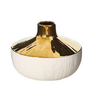 Nearly Natural 8-in Elegance Ceramic Decorative Vase with Gold Accents in White at Nordstrom