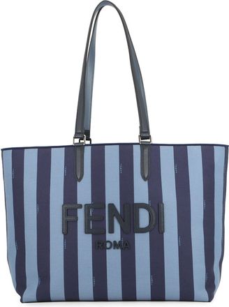 Fendi Blue Navy Canvas Leather Handbag Tote Bag (Pre-Owned)