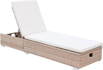 Sweeek Sun lounger with woven resin frame, beige polyester cushions, multi-position, Olbia L195 x W65 x H32/97cm