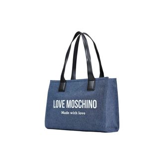 Love Moschino Womens Logo-Embroidered Cotton Tote Blue Polyester Viscose
