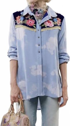 Aratta Miss Texas Embroidered Shirt In Washed Blue