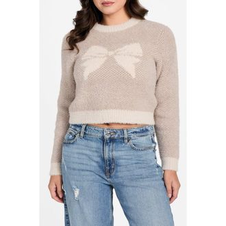 Guess Bow Jacquard Crop Sweater in Beige at Nordstrom, Size X-Small