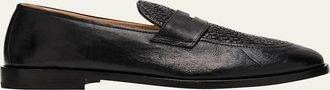 Brunello Cucinelli Mens Woven Vamp Leather Penny Loafers