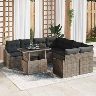 vidaXL Conjunto De Sof&aacute; De Jard&iacute;n 9 Pcs Gris 100 X 55 X 73 Cm Vidaxl
