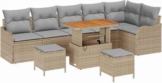 vidaXL Vidaxl - Conjunto De Sof&aacute; De Jard&iacute;n Con Coj&iacute;n 9 Pcs Beige, Gris Claro