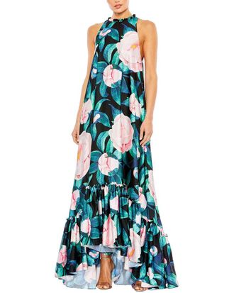 Mac Duggal High Neck Floral Babydoll Long Dress