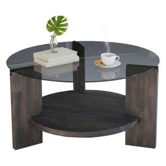 Dmora Mesa De Caf&eacute; Dcaporal, Mesa De Centro Baja, Revistero Para Sof&aacute;, Estante De La Sala De Estar, 75x75h40 Cm, Antracita Y Marr&oacute;n - Dmora