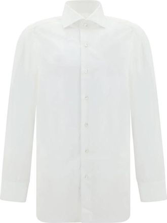 Finamore Klassieke Katoenen Overhemd met Monochroom Patroon - Heren - Zakelijke Overhemden - Wit - 4XL - Katoen - Overhemden
