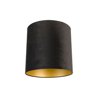 QAZQA Moderno Cotone Paralume in velluto nero 40/40/40 con interno oro, - Qazqa