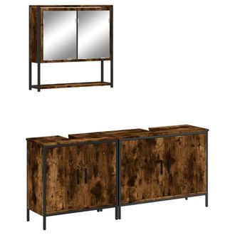 Berkfield Home 3 Piece Bathroom Furniture Set Smoked Oak Engineered Wood in Brown