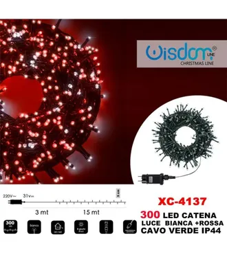 Trade Shop Trade Shop - 300-luces Led Luci&eacute;rnagas Cadena De Luces Blanco + Rojo Cable Verde Ip44 Xc-4137